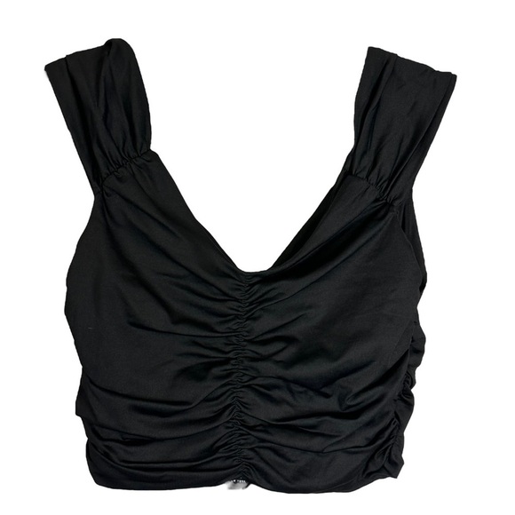 David Lerner New York Ruched Crop Top Black NWT Medium DAT1089 - Picture 1 of 10